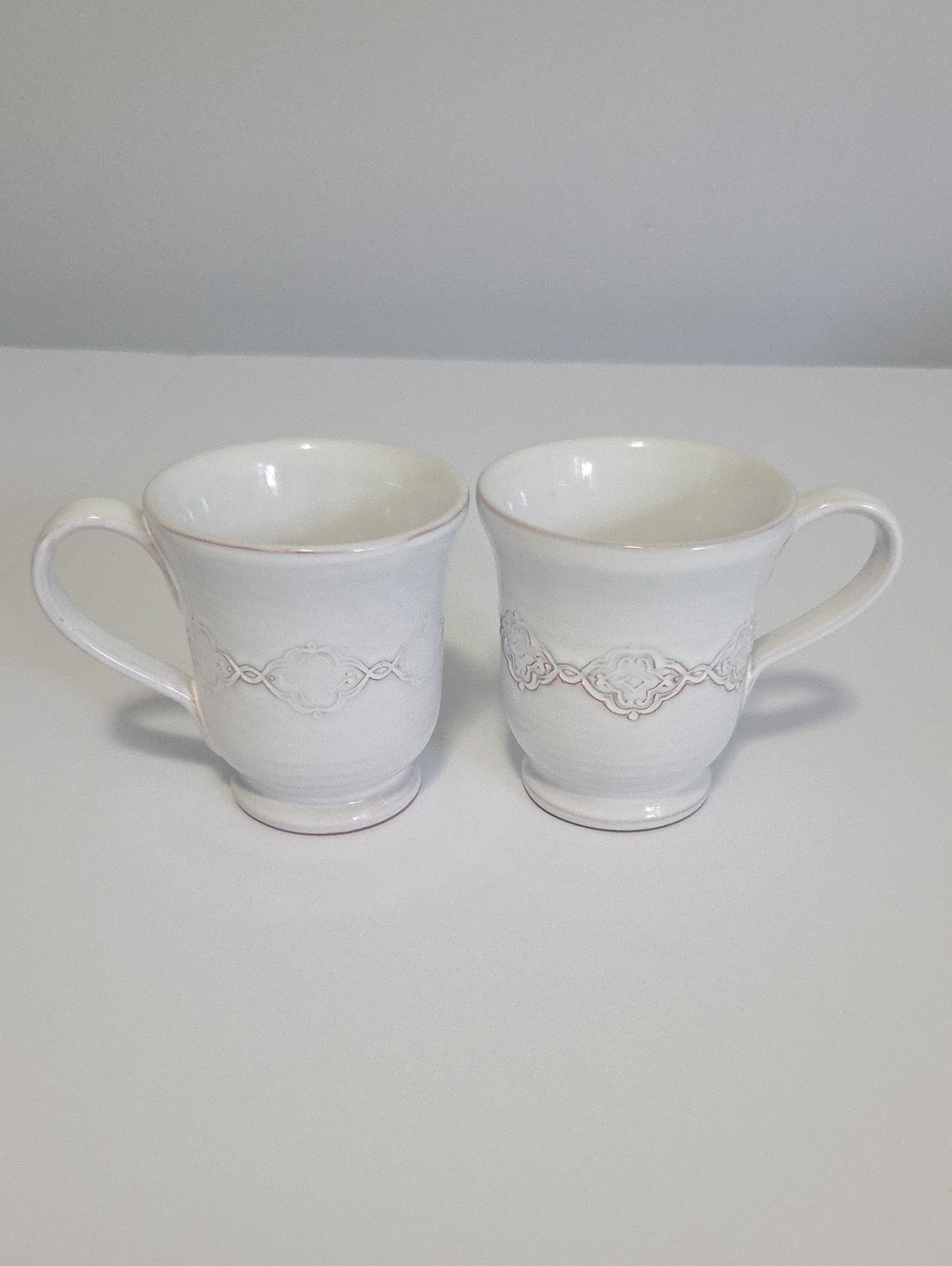 Southern Living Cream Embossed Ceramic Mugs - Pair